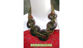 Bcbali Golden Beaded Wrap Wooden Necklaces